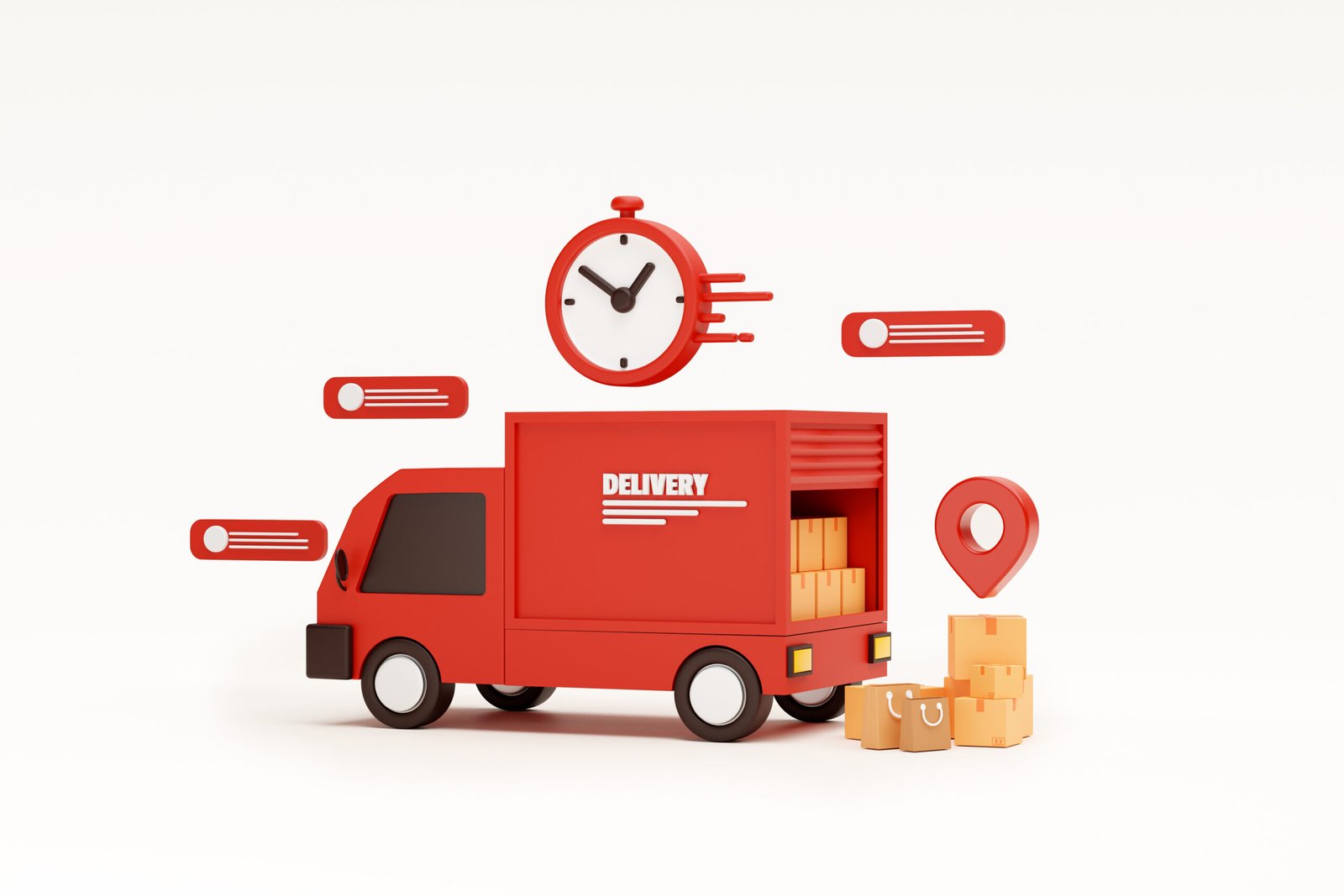 Red delivery car deliver express Shipping fast delivery truck an